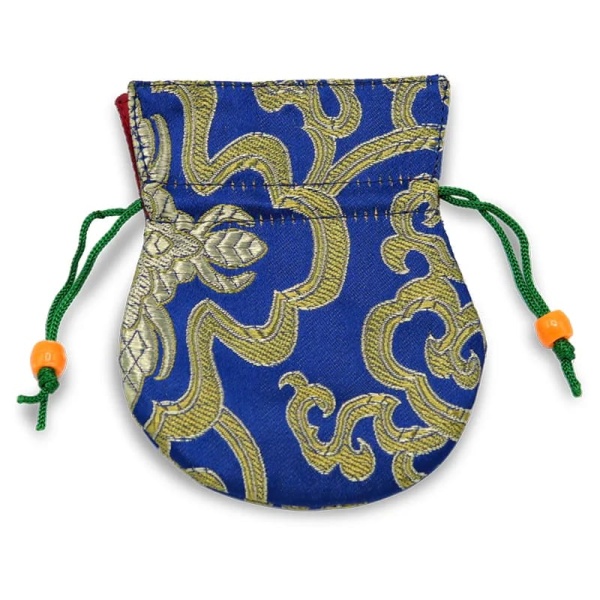 Petit sac de brocart bleu et or 10,5x7 cm