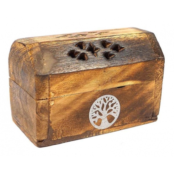 Porte Encens Boite en bois pour cônes avec Arbre de vie1