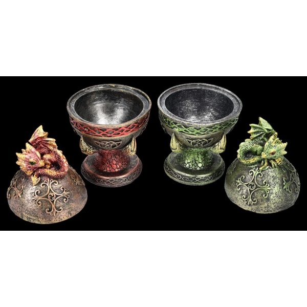 Coffret de 2 boîtes d’œuf avec dragon couché de couleur rouge et vert2