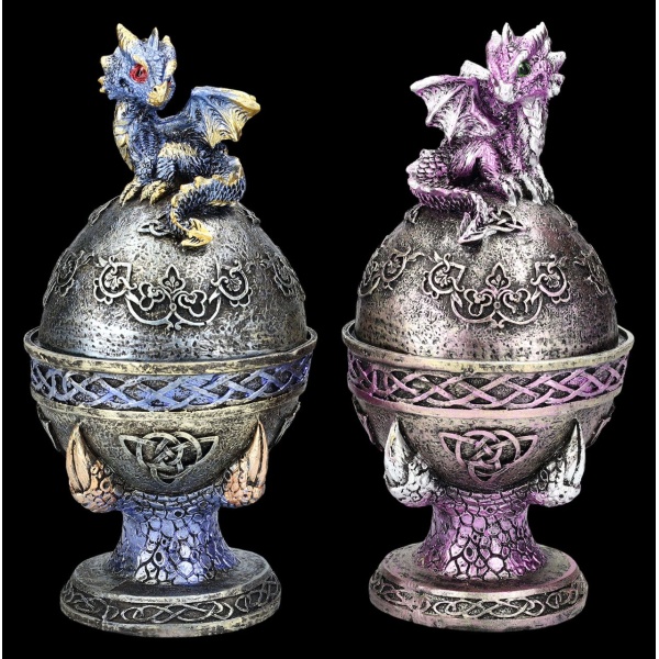 Coffret de 2 boîtes d’œuf avec dragon de couleur bleu et violet