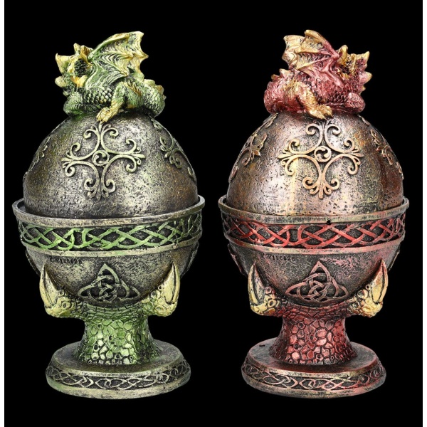 Coffret de 2 boîtes d’œuf avec dragon couché de couleur rouge et vert1