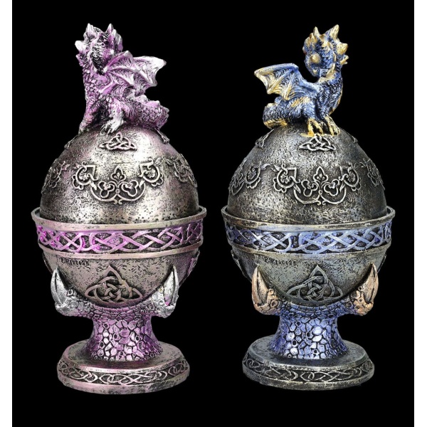 Coffret de 2 boîtes d’œuf avec dragon de couleur bleu et violet2