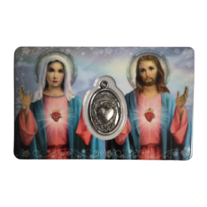 Carte de prière sacré cœurs de Marie et de Jésus