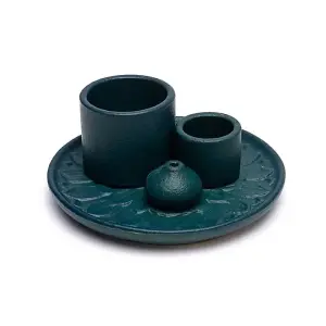 Brûleur Polyvalent en Céramique Bleu Vert Pétrole – Motif Pétales