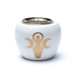 Brûleur d'encens symbole de déesse Blanc & Or
